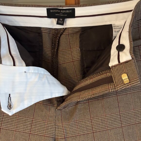 Banana Republic Women Sloan Curvy Fit SZ: 14 Brown/Camel plaid - Picture 10 of 13